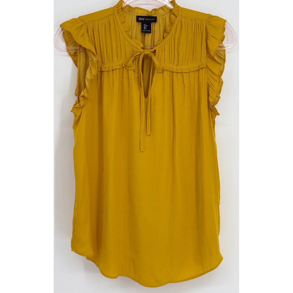 Jones New York‎ Mustard Yellow Ruffle Tie Neck Sleeveless Blouse Sz S